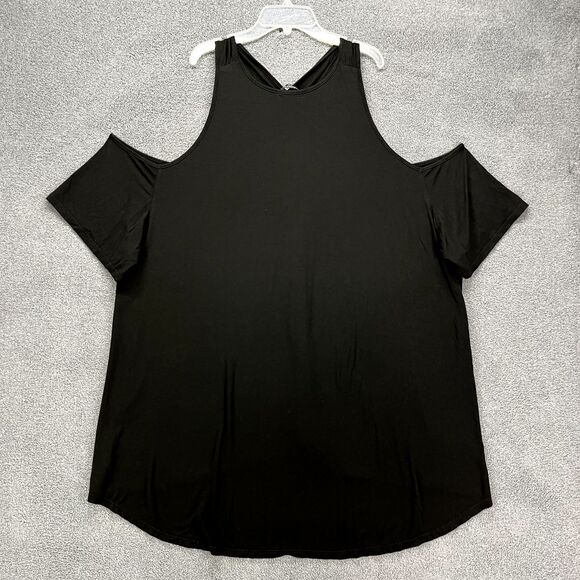 Bloomchic Top Womens Plus 26 4X Black‎ Cold Shoulder Blouse Pullover high low - Picture 2 of 16